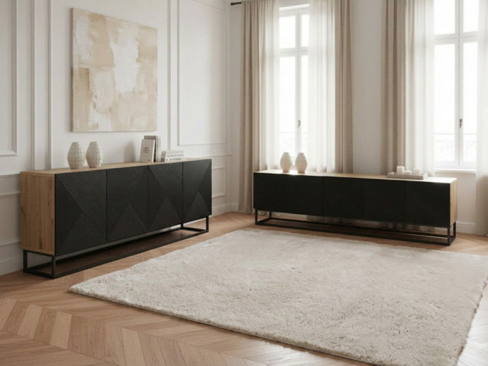 Ensemble ALICE Meuble TV 200 cm + Buffet 4 portes 200 cm pieds métal