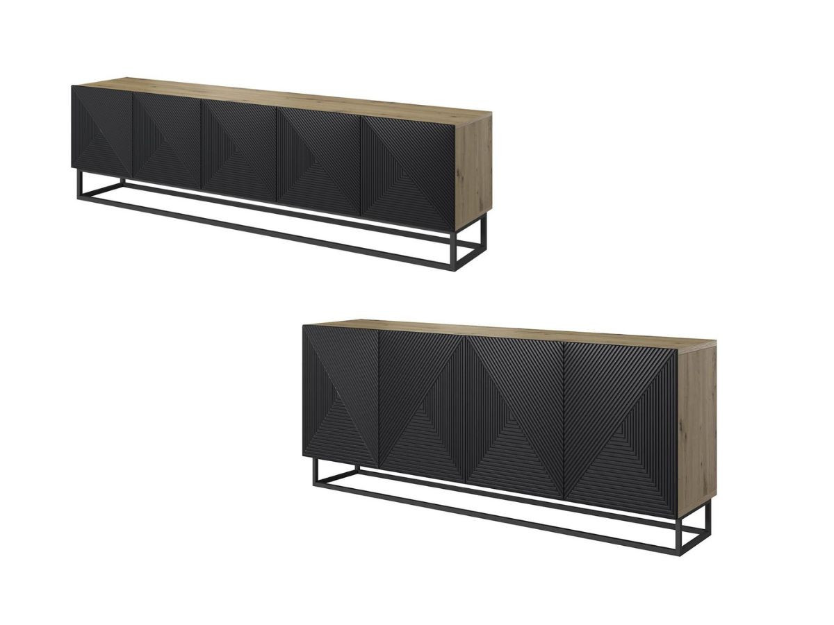 Ensemble ALICE avec Meuble TV 200 cm + Buffet 4 portes 200 cm pieds métal
