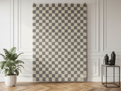 Tapis poils longs DAMIEN motifs damier