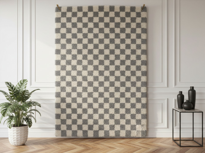 Tapis poils longs DAMIEN motifs damier