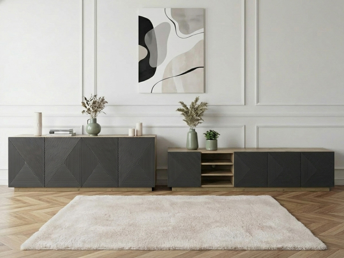Ensemble ALICE avec Meuble TV avec niche 200 cm + Buffet 4 portes 200 cm gris foncé — vue 4