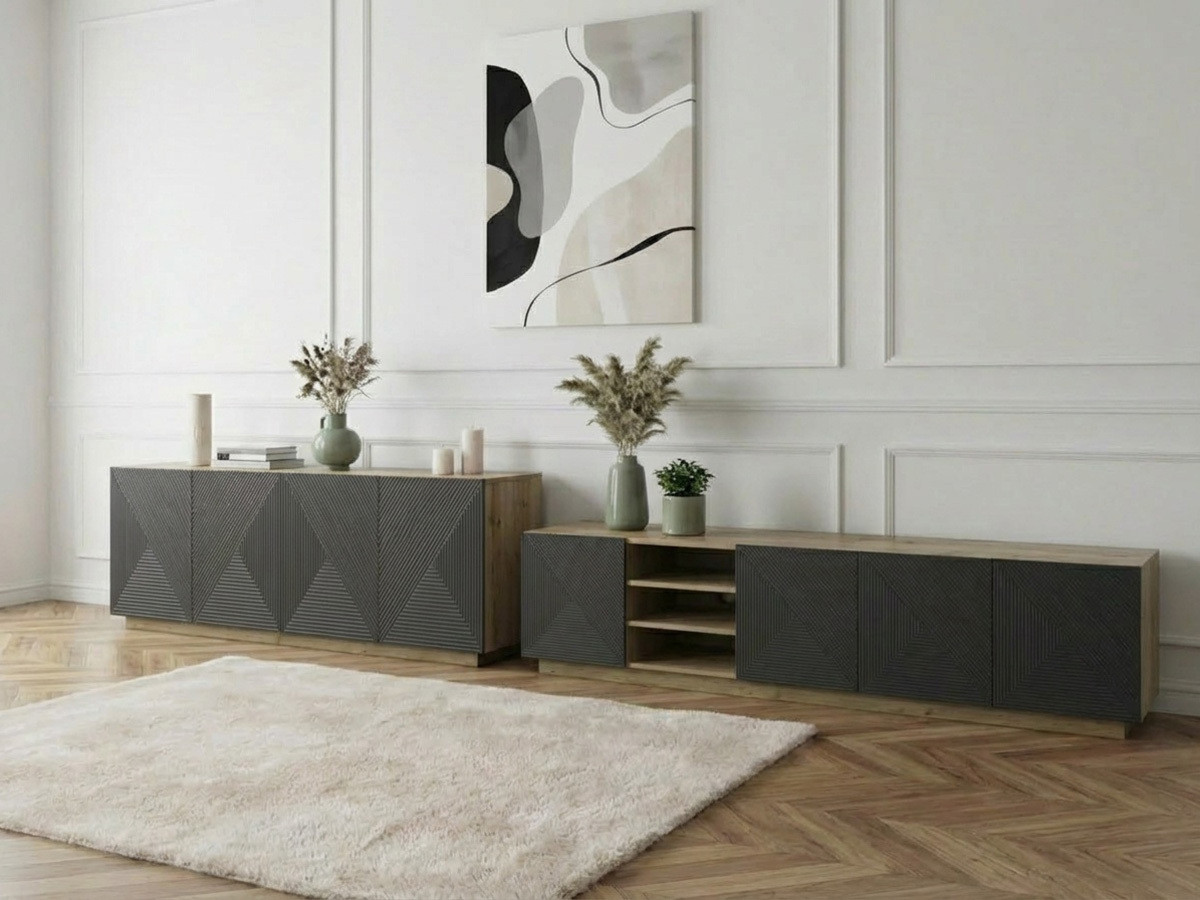 ALICE set met tv-meubel met nis van 200 cm + 4-deurs dressoir van 200 cm