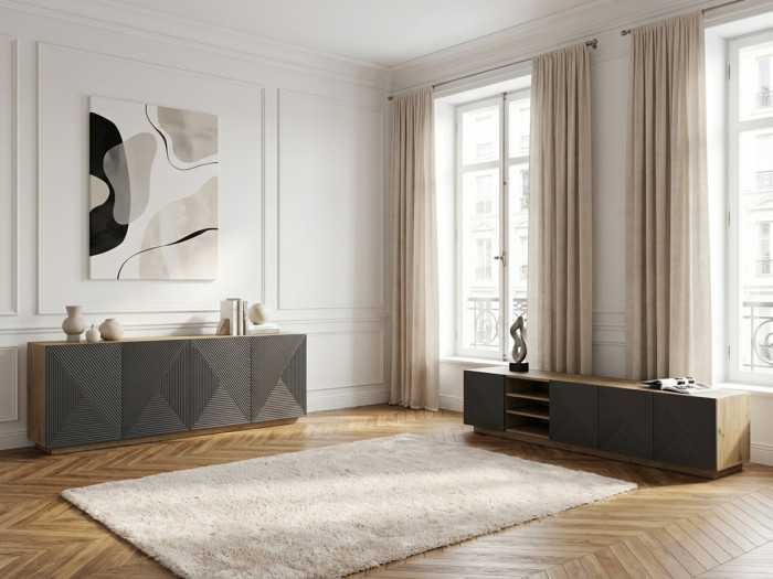 Ensemble ALICE Meuble TV avec niche 200 cm + Buffet 4 portes 200 cm