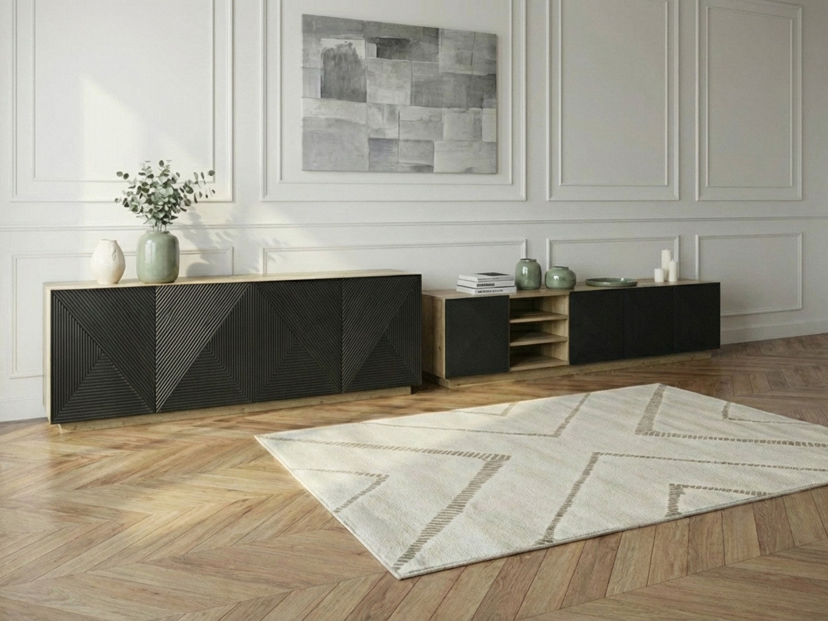 ALICE set met tv-meubel met nis van 200 cm + 4-deurs dressoir van 200 cm
