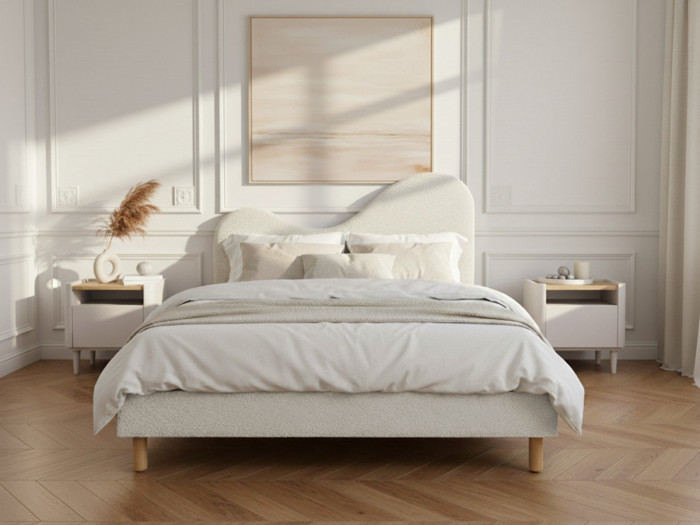 Lit CELINA tissu bouclette avec lattes massives