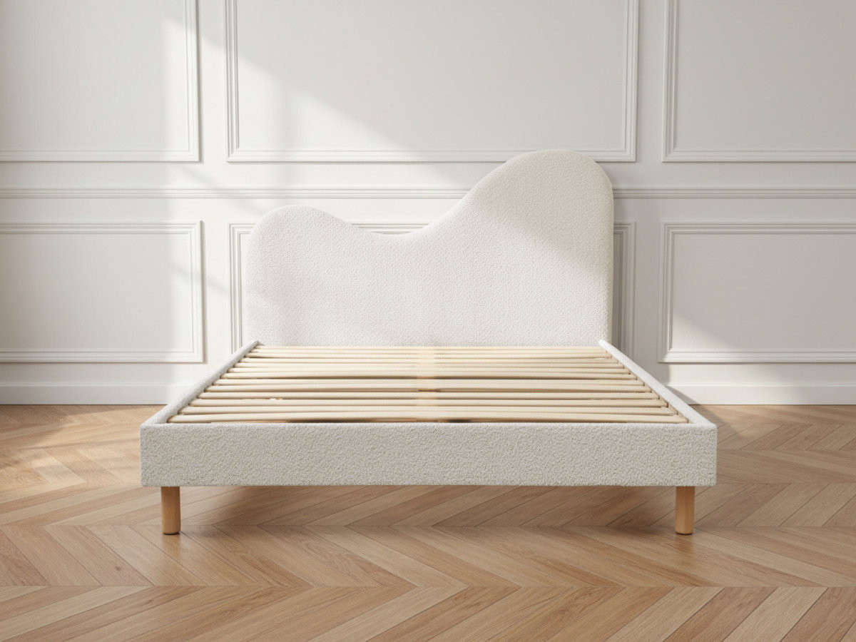 Lit CELINA tissu bouclette avec lattes massives