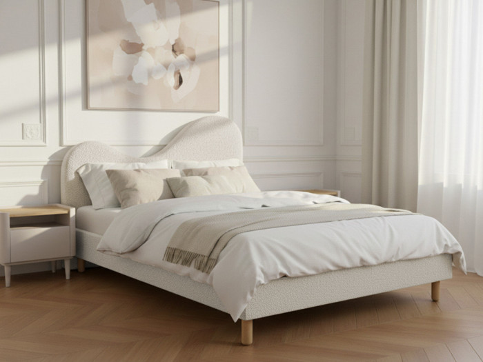 Lit CELINA tissu bouclette avec lattes massives