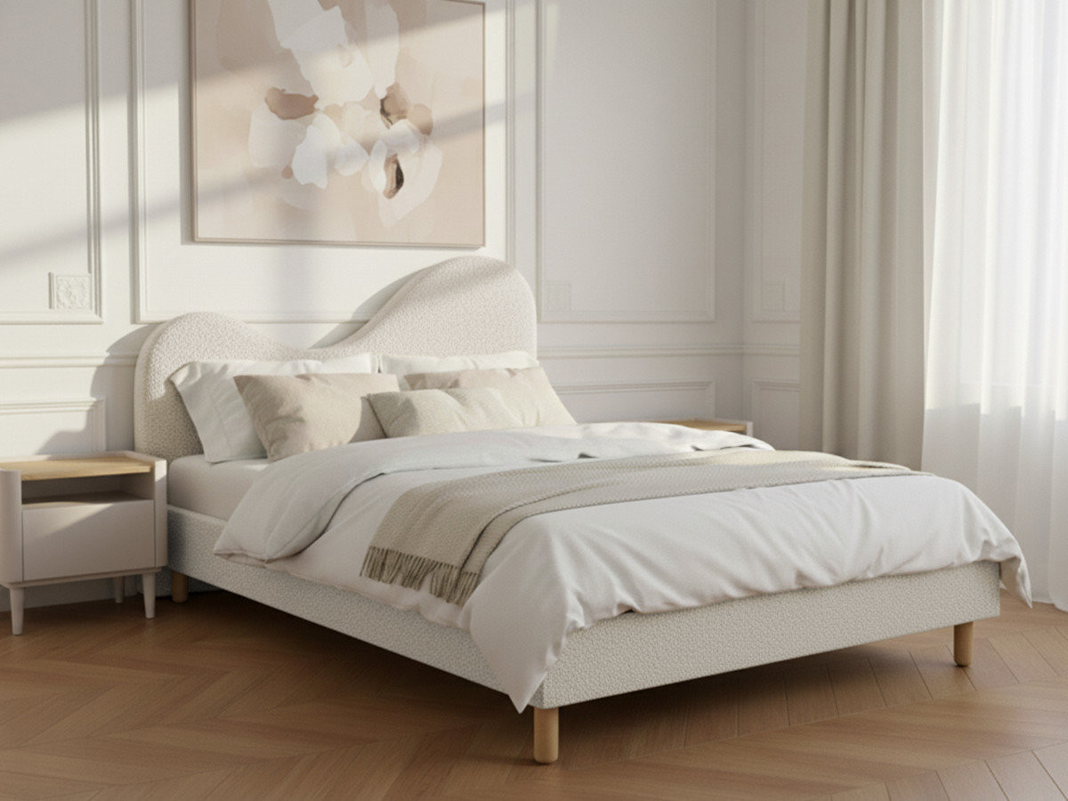 Lit CELINA bouclette avec lattes massives blanc