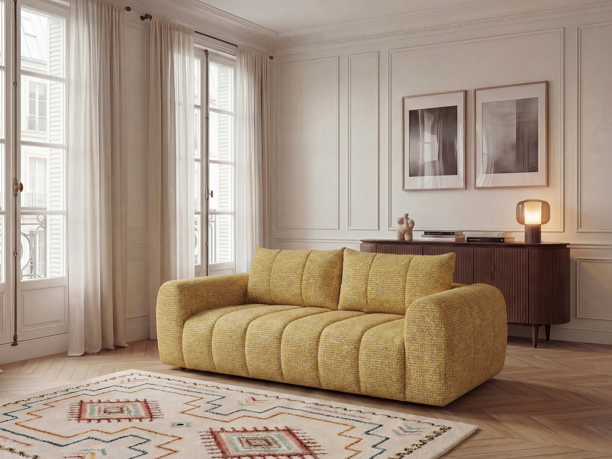 Canapé droit 3 places NESTY chiné jaune