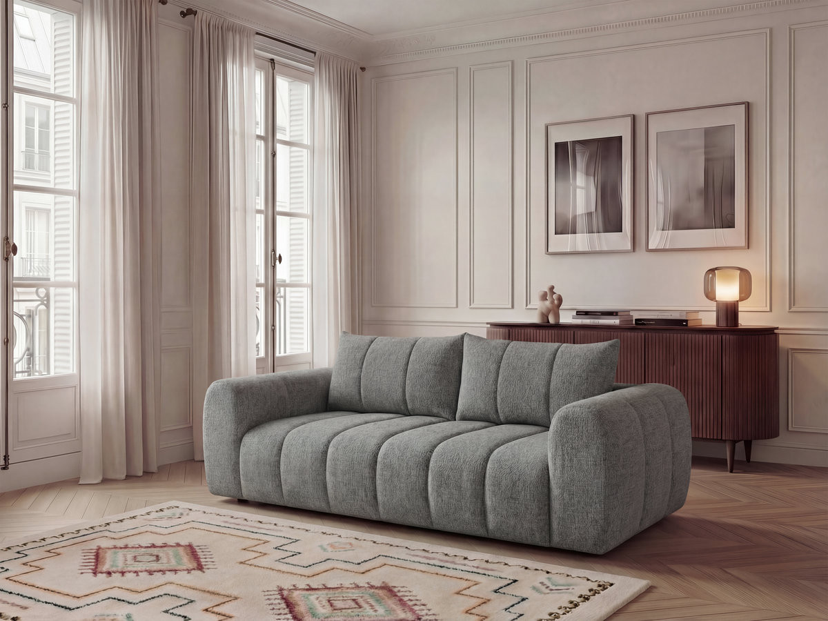 Canapé droit 3 places NESTY chiné gris foncé