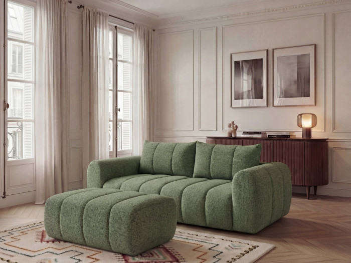 Canapé droit fixe 3 places NESTY tissu chiné avec pouf