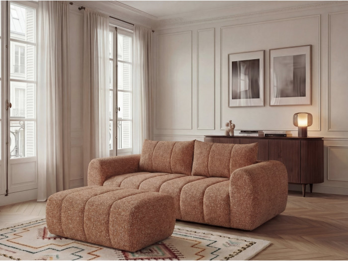 Canapé droit fixe 3 places NESTY tissu chiné avec pouf