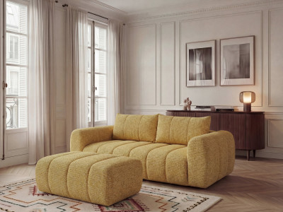 Canapé droit fixe 3 places NESTY tissu chiné avec pouf