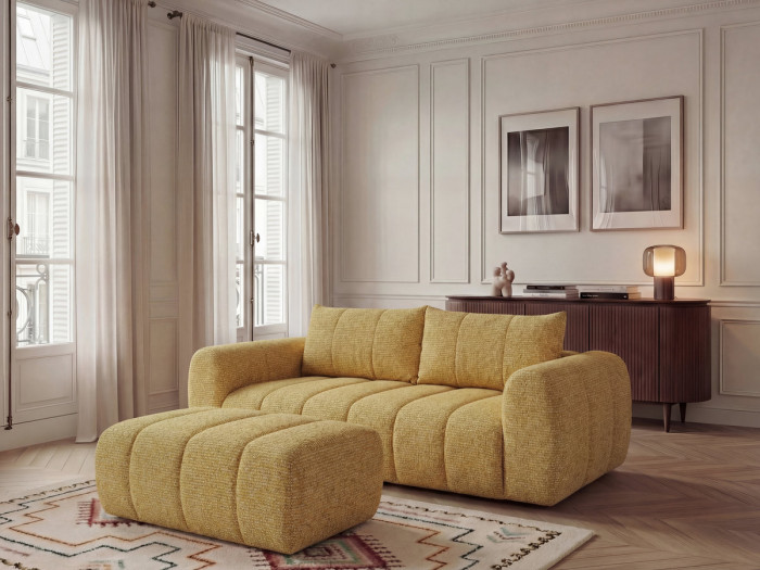 Canapé droit fixe 3 places NESTY tissu chiné avec pouf