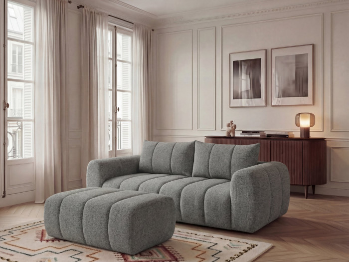 Canapé droit fixe 3 places NESTY tissu chiné avec pouf