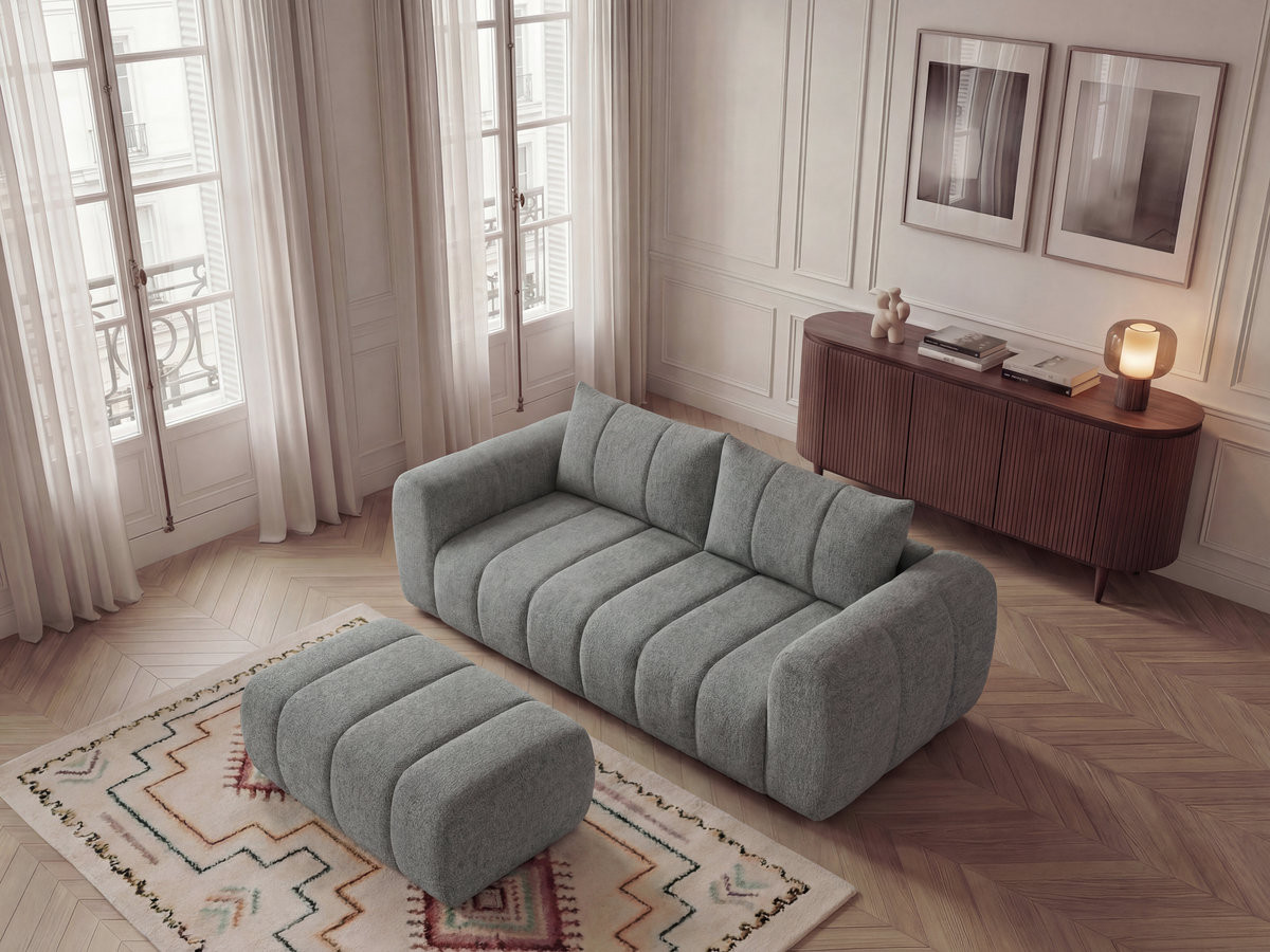 Canapé droit 3 places NESTY chiné avec pouf gris foncé — vue 5