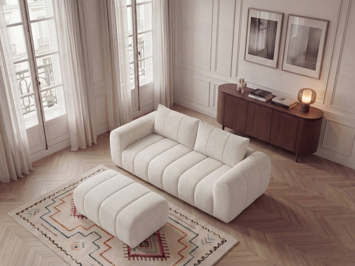 Canapé droit 3 places NESTY chiné avec pouf beige — vue 5