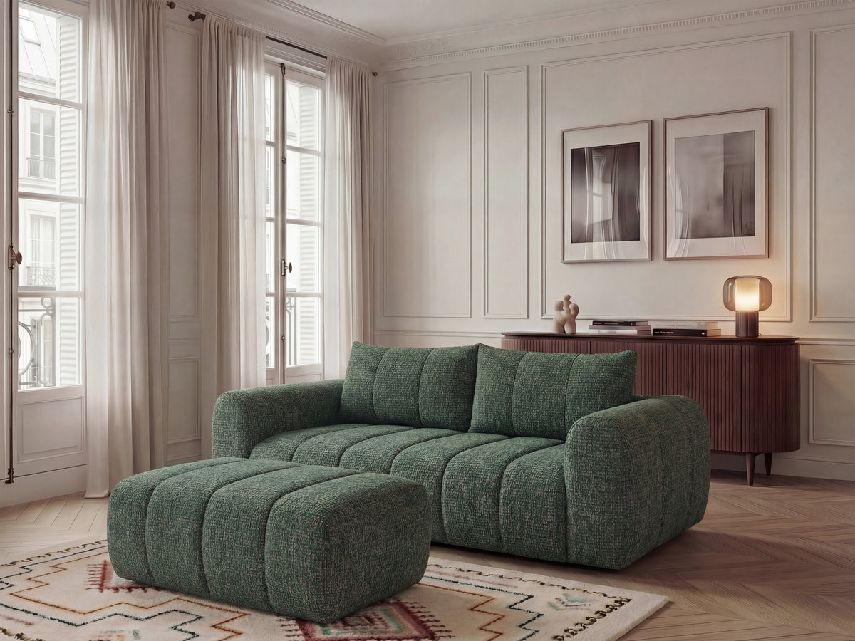 Canapé droit fixe 3 places NESTY tissu chiné avec pouf