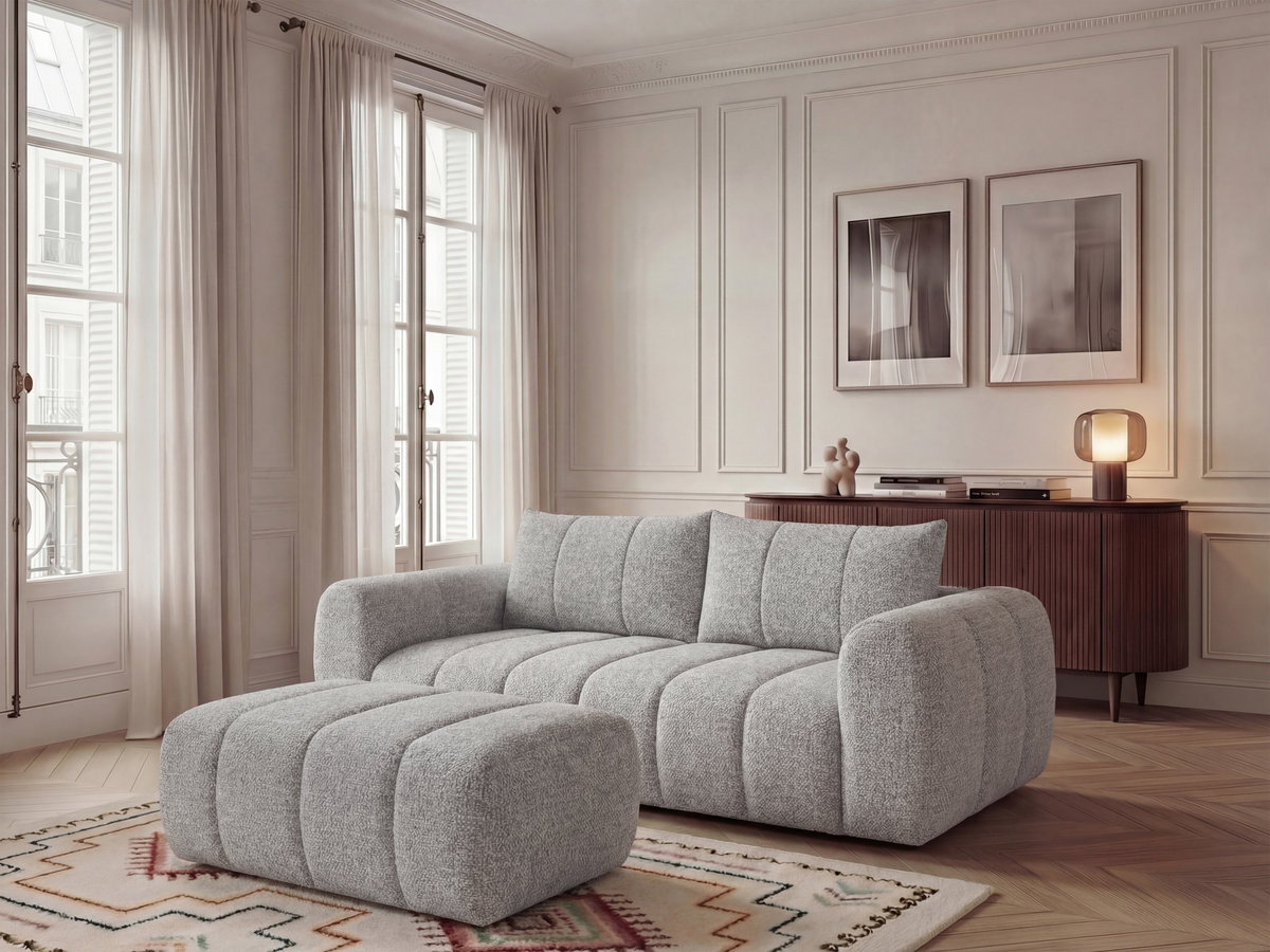Canapé droit fixe 3 places NESTY tissu chiné avec pouf