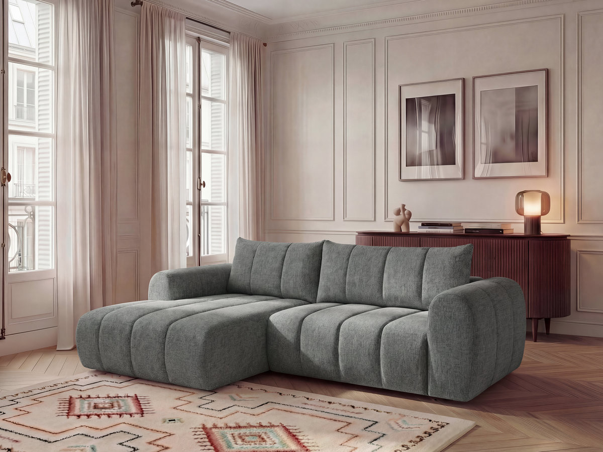 Canapé d'angle fixe NESTY tissu chiné gris foncé  angle gauche BOBOCHIC 3 places