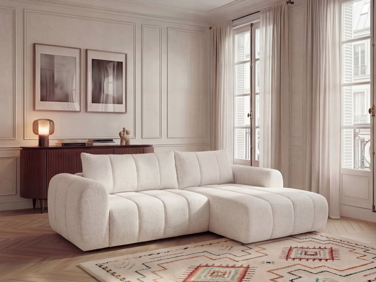 NESTY hoekbank met vaste bekleding in gemêleerde stof