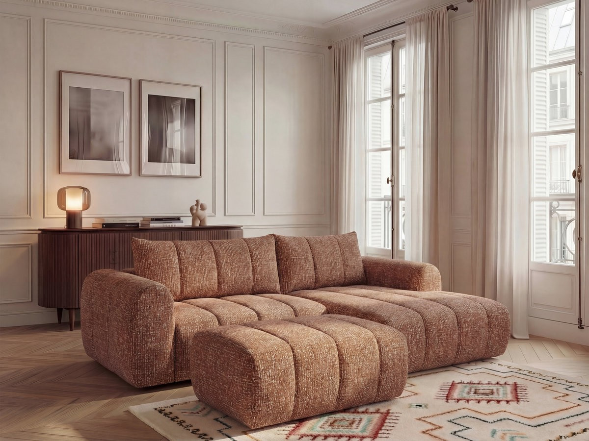 Canapé d'angle NESTY chiné avec pouf orange