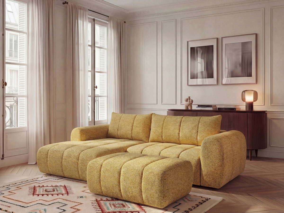 NESTY vaste hoekbank in gemêleerde stof met voetenbank