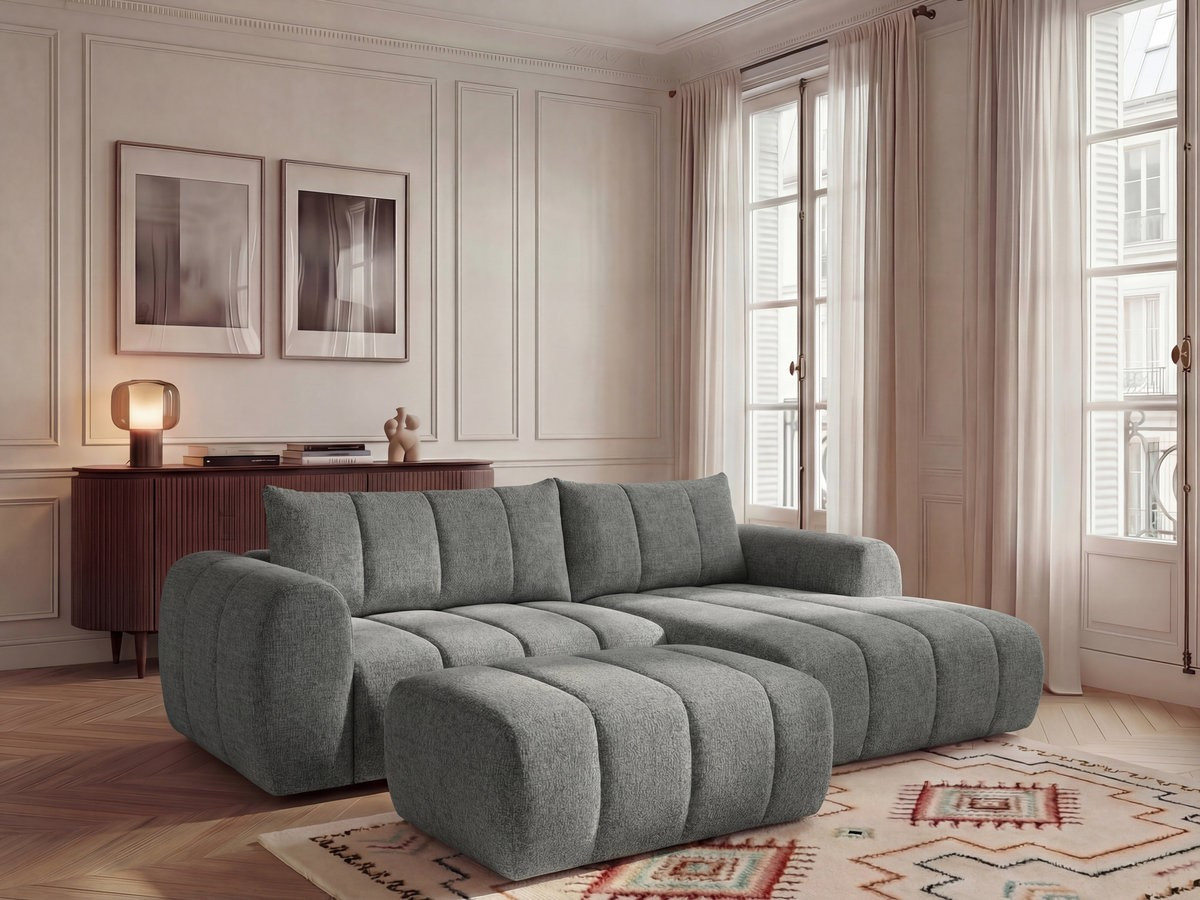 Canapé d'angle NESTY chiné avec pouf gris foncé