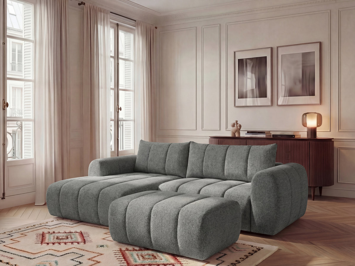 NESTY vaste hoekbank in gemêleerde stof met voetenbank