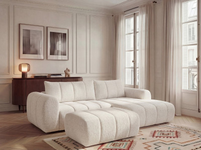 Canapé d'angle fixe NESTY tissu chiné avec pouf