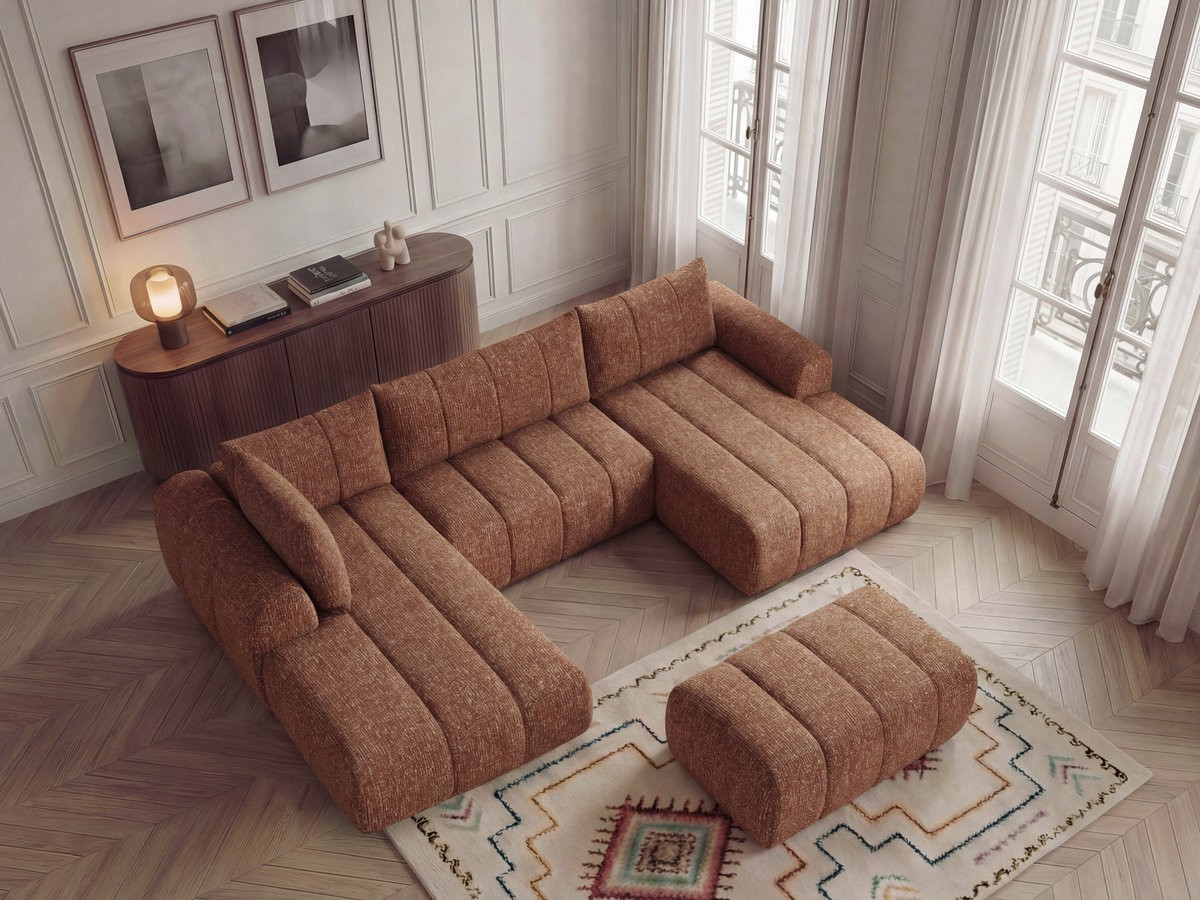 Canapé panoramique NESTY chiné avec pouf orange — vue 4