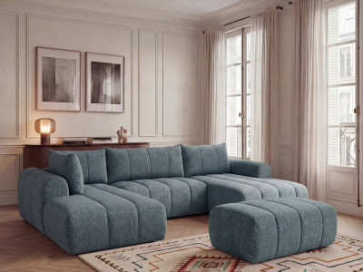Canapé panoramique fixe NESTY tissu chiné avec pouf