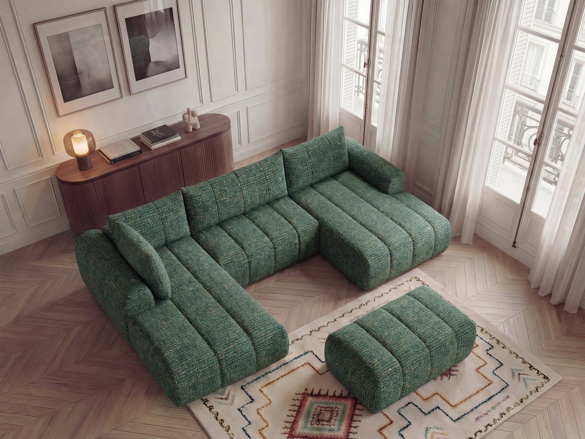 Canapé panoramique NESTY chiné avec pouf vert foncé — vue 4