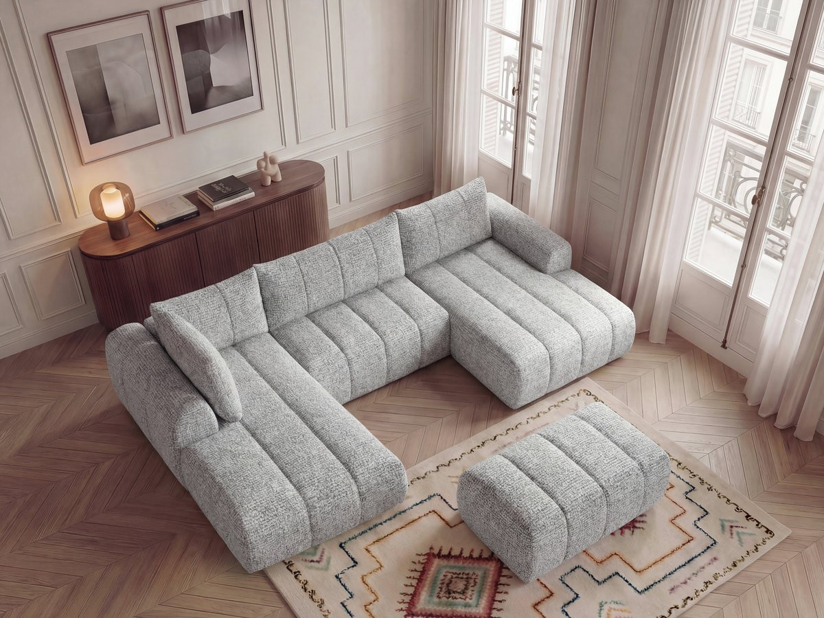 NESTY vaste panoramabank in gemêleerde stof met voetenbank