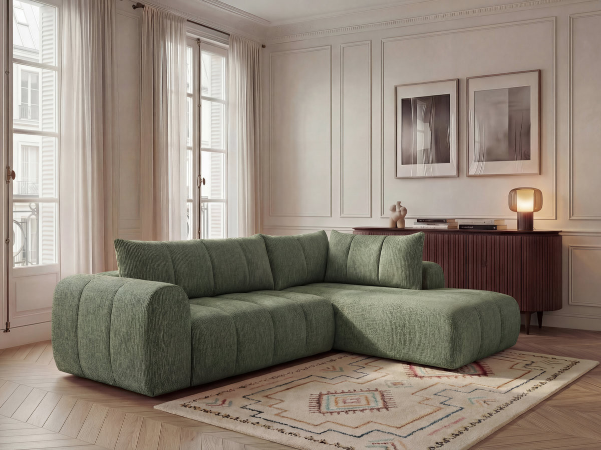Canapé d'angle L NESTY chiné vert clair
