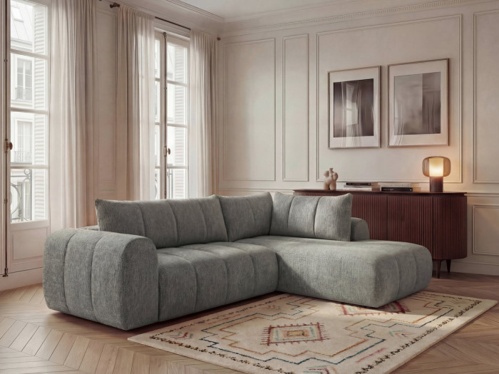 Canapé d'angle L fixe NESTY tissu chiné