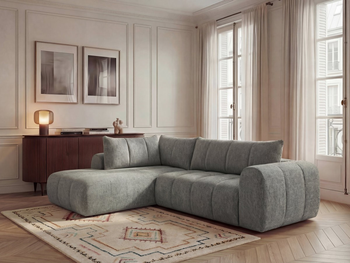 Canapé d'angle L fixe NESTY tissu chiné gris foncé  angle gauche BOBOCHIC 3 places