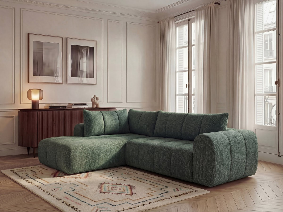 Canapé d'angle L NESTY chiné vert foncé