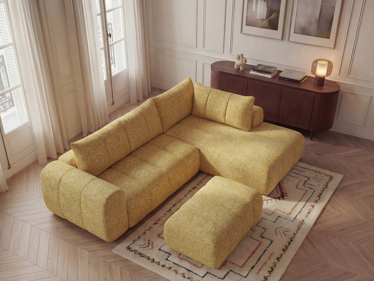 Canapé d'angle L NESTY chiné avec pouf jaune — vue 6