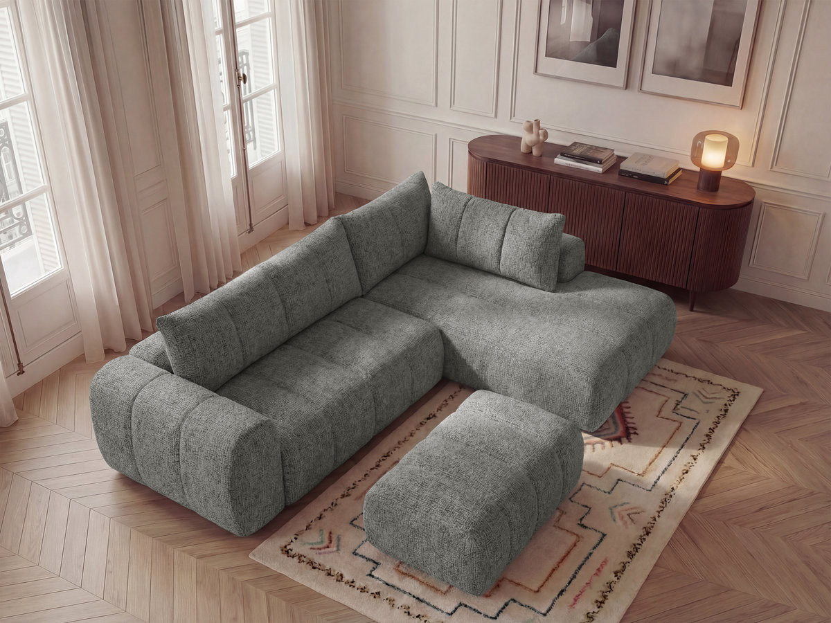 Canapé d'angle L NESTY chiné avec pouf gris foncé — vue 5