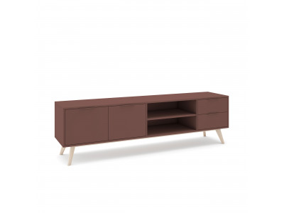 Meuble TV 2 portes 2 tiroirs 180 cm CAPUS pin laqué terracotta