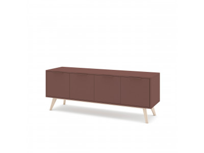 Meuble TV 4 portes 140 cm CAPUS pin laqué terracotta