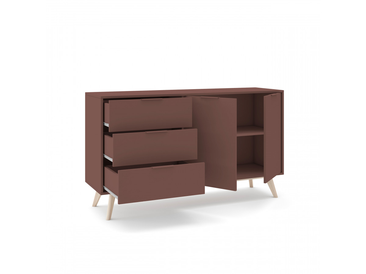 Buffet 2 portes 3 tiroirs 140 cm CAPUS pin laqué terracotta