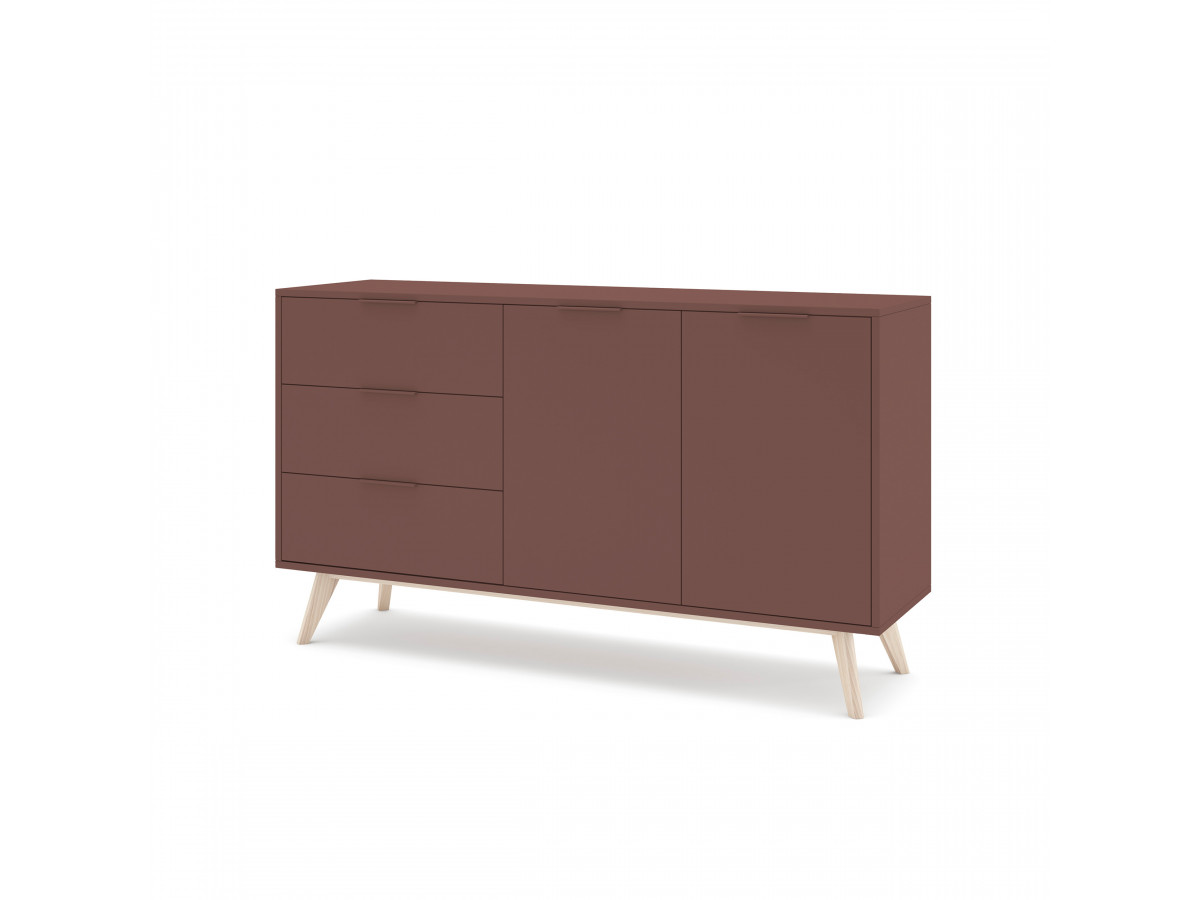 Buffet 2 portes 3 tiroirs 140 cm CAPUS pin laqué terracotta
