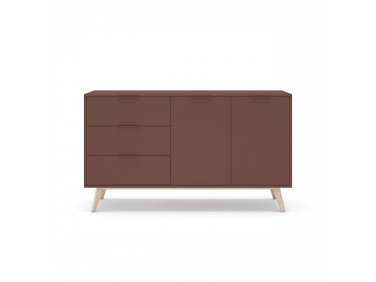 Buffet 2 portes 3 tiroirs 140 cm CAPUS pin laqué terracotta