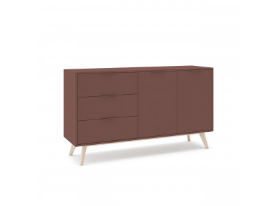 Buffet 2 portes 3 tiroirs 140 cm CAPUS pin laqué terracotta