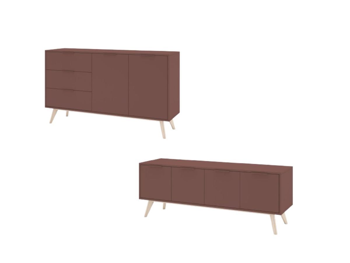 CAPUS set met dressoir van 140 cm + tv-meubel van 140 cm in terracotta gelakt grenenhout