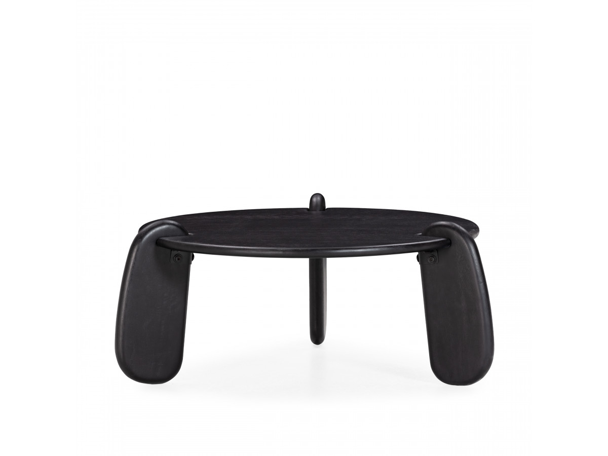 Table basse ronde 80 cm HELIO bois massif de manguier noir — vue 3