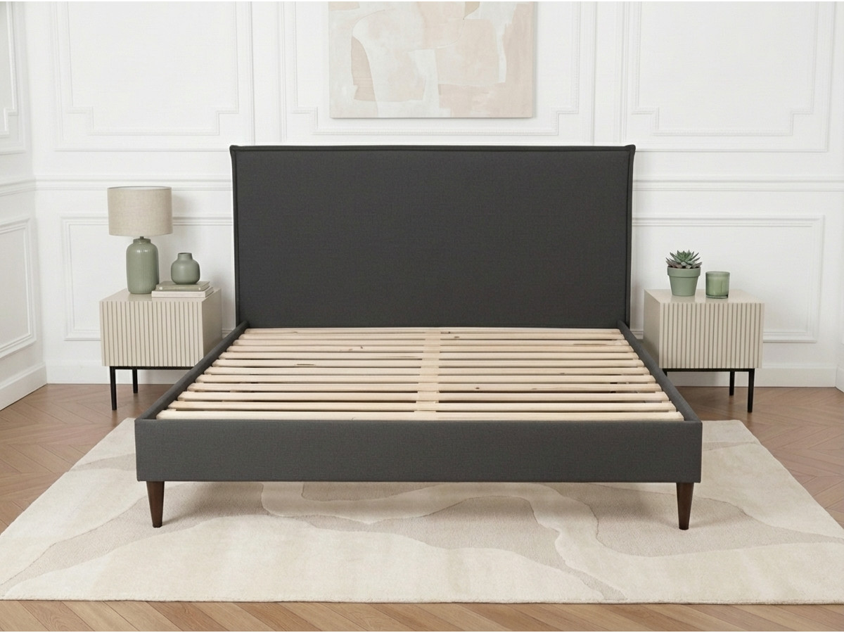 Lit SARY avec lattes massives pieds en bois wengé anthracite — vue 5