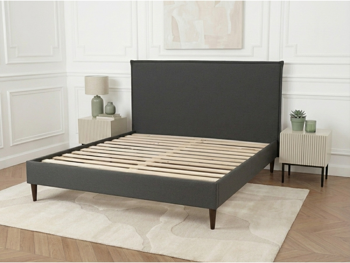 Lit SARY avec lattes massives pieds en bois wengé anthracite — vue 6